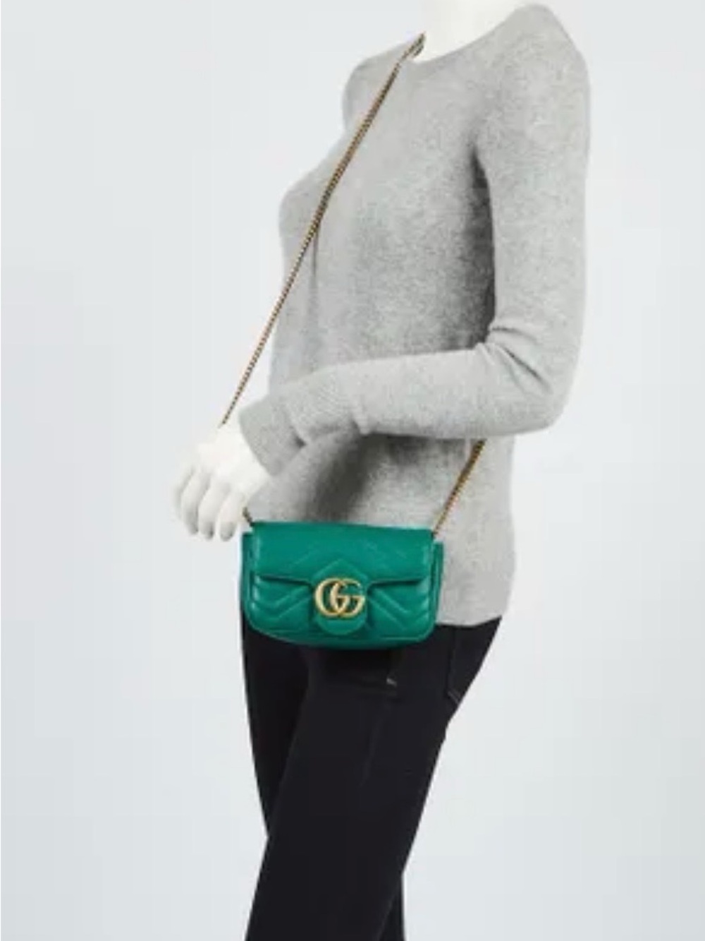Gucci Green Mini Marmont Chevron Leather Crossbody with Gold GG - Picture 3 of 12
